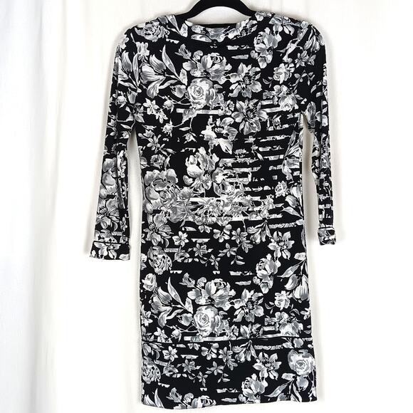 BCBGMaxAria Floral Shift Dress Size XXS Roses Stripes - Picture 2 of 3